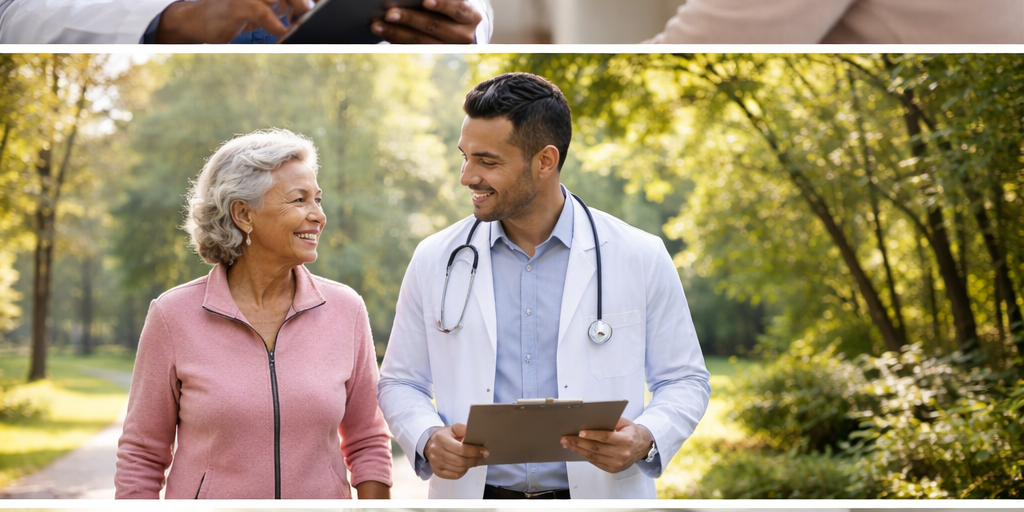 Healthcare provider with patient in natural setting